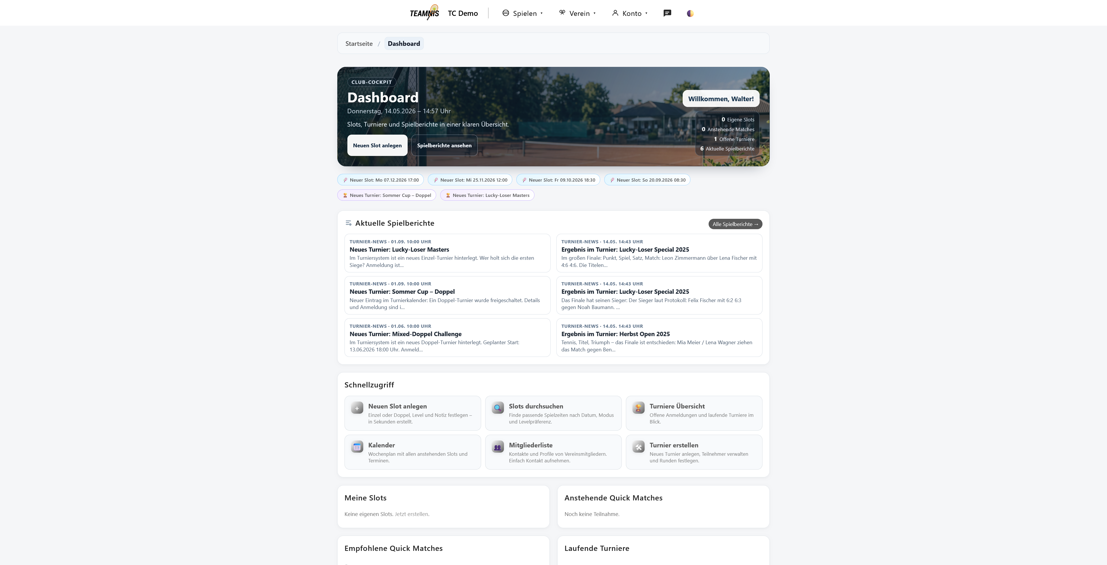 TEAMNIS 5.0 Dashboard – Light Ansicht