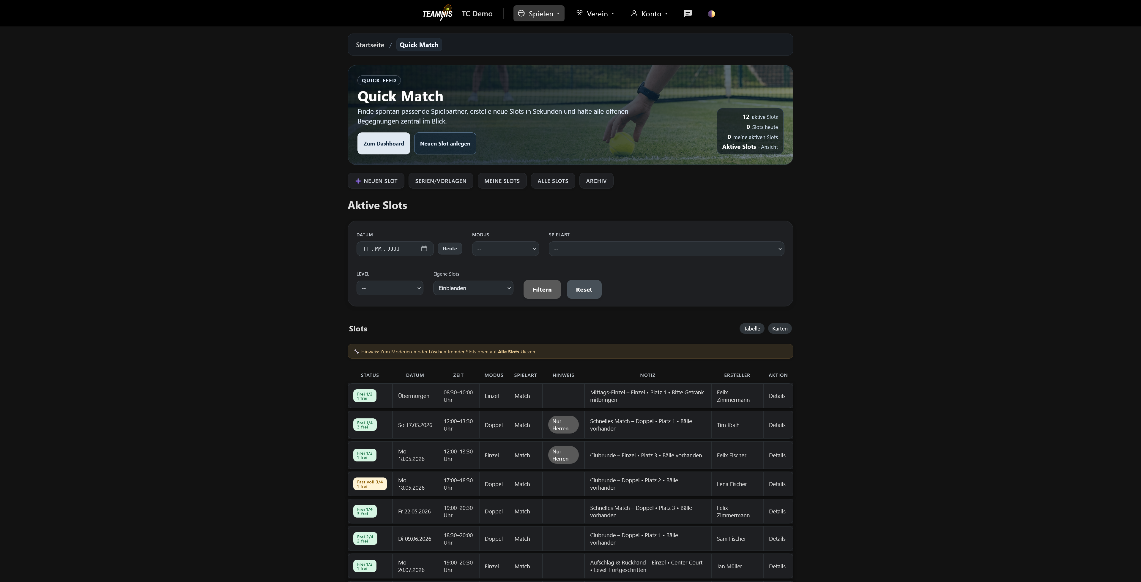 Quick Match 5.0 – Dark Ansicht